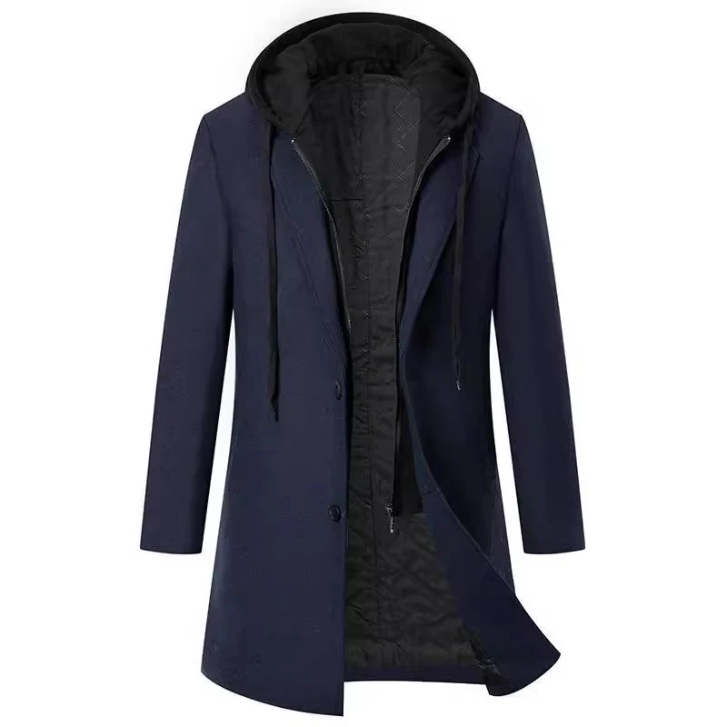 Damen eleganter Mantel mit abnehmbarer Kapuze und Fleece-Futter Drune