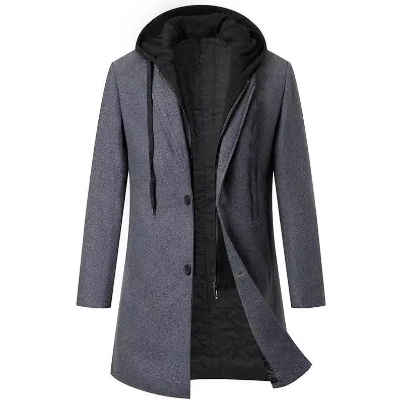 Damen eleganter Mantel mit abnehmbarer Kapuze und Fleece-Futter Drune