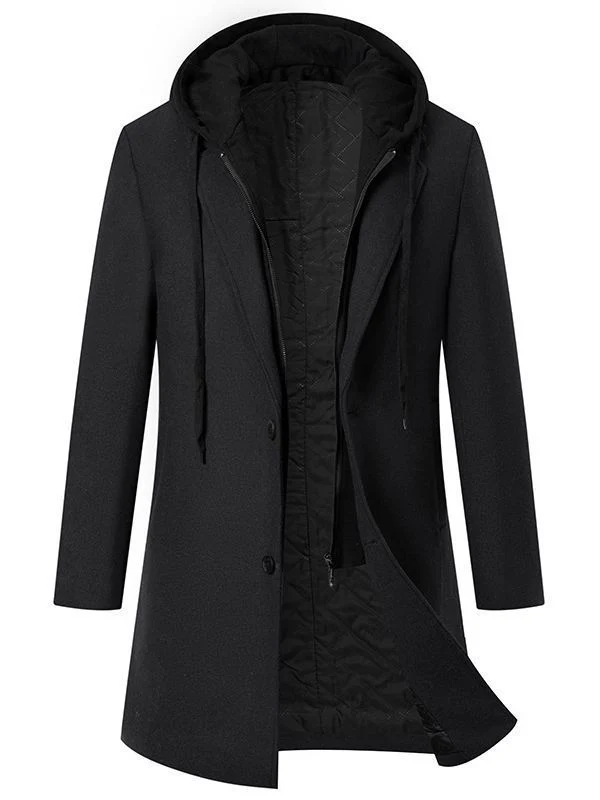 Damen eleganter Mantel mit abnehmbarer Kapuze und Fleece-Futter Drune