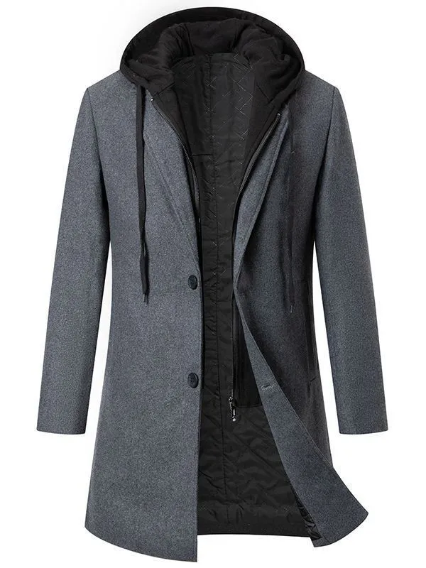 Damen eleganter Mantel mit abnehmbarer Kapuze und Fleece-Futter Drune