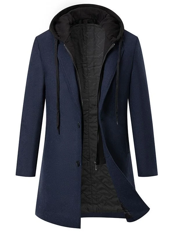 Damen eleganter Mantel mit abnehmbarer Kapuze und Fleece-Futter Drune