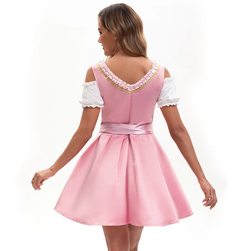 Damen nan traditionelles Dirndlkleid mit bestickter Spitzen-Schürze und Carmen-Ärmeln Drune