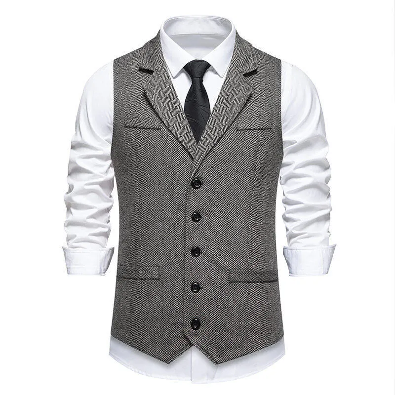 Herren Anzugweste im eleganten Herringbone-Muster mit praktischen Taschen Drune