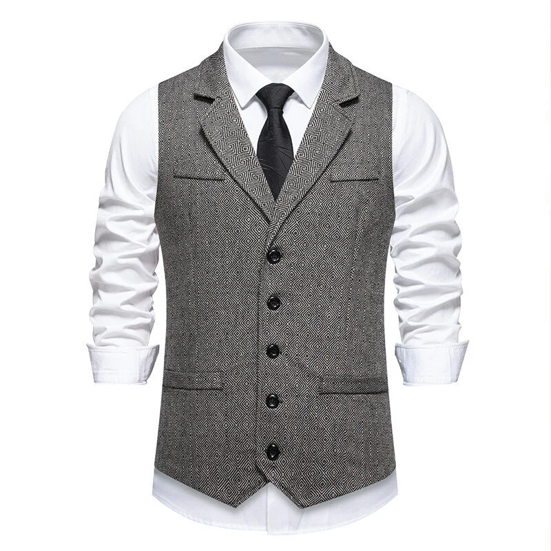 Herren Anzugweste im eleganten Herringbone-Muster mit praktischen Taschen Drune