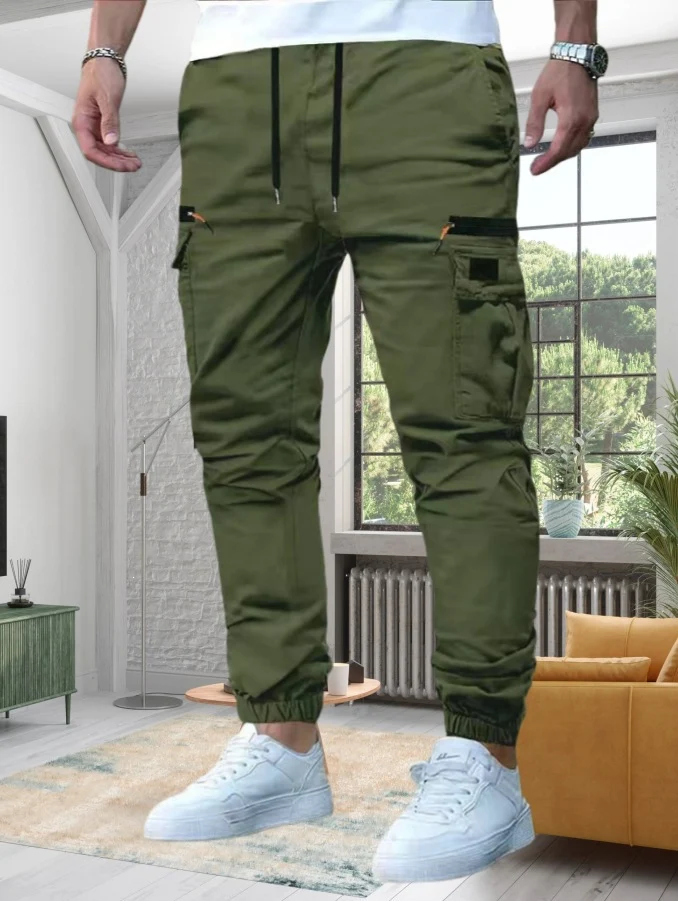 Herren Cargo-Jogginghose mit multifunktionalen Reißverschluss- und Klappentaschen, elastischem Bund & Bündchen Drune