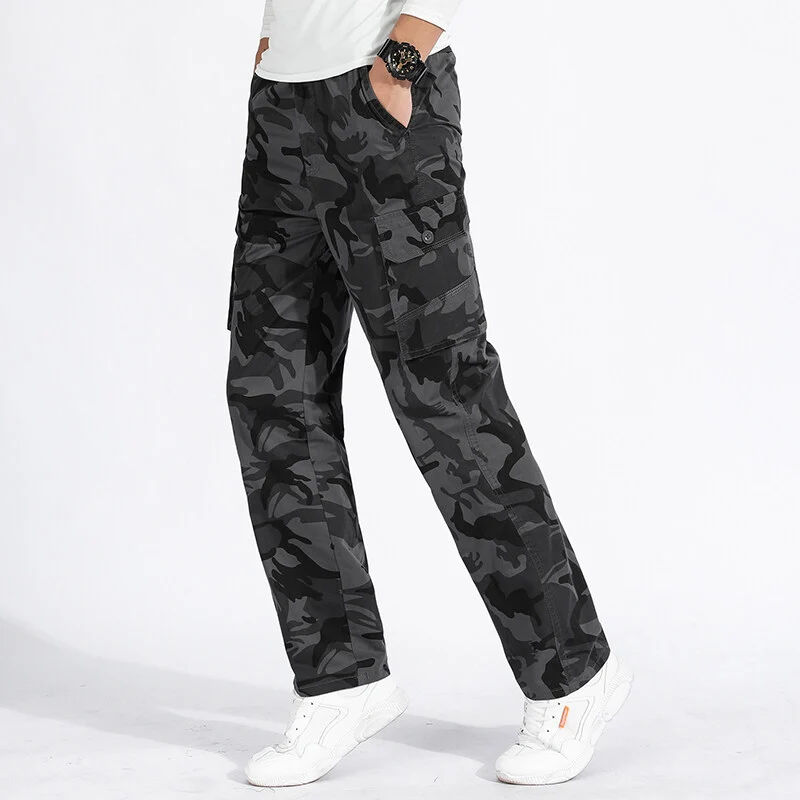 Herren Camouflage Cargohose im Army‑Stil mit geradem Schnitt, Mehrfach‑Taschen & robusten Nähten Drune