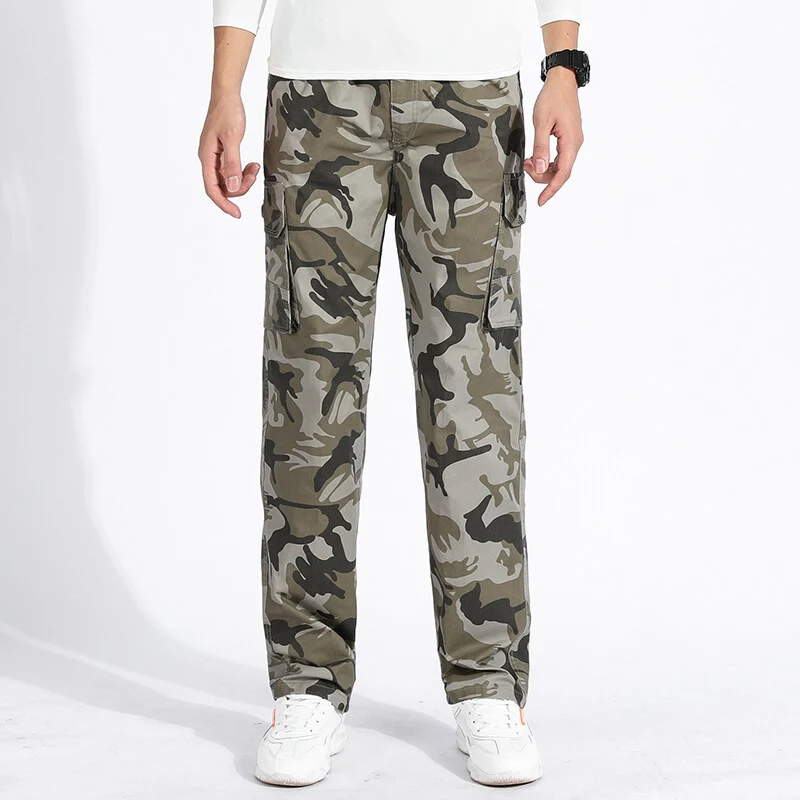 Herren Camouflage Cargohose im Army‑Stil mit geradem Schnitt, Mehrfach‑Taschen & robusten Nähten Drune