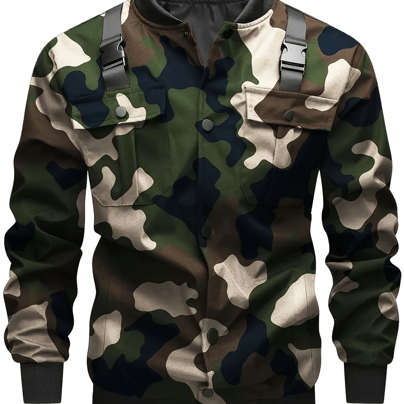 Herren Camouflage-Bomberjacke im Utility-Stil mit Brusttaschen, Schultergurten und Rippbündchen Drune