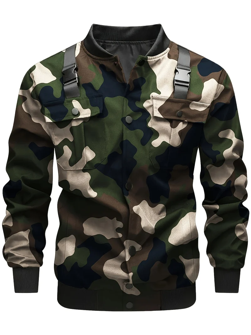 Herren Camouflage-Bomberjacke im Utility-Stil mit Brusttaschen, Schultergurten und Rippbündchen Drune
