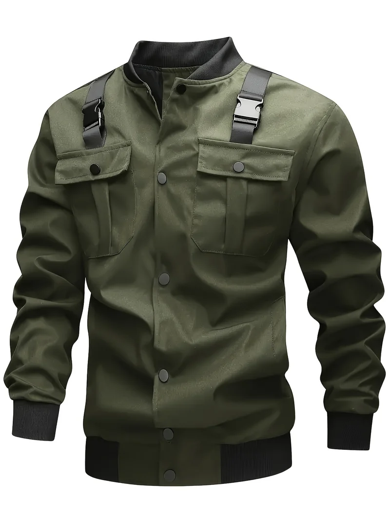 Herren Camouflage-Bomberjacke im Utility-Stil mit Brusttaschen, Schultergurten und Rippbündchen Drune