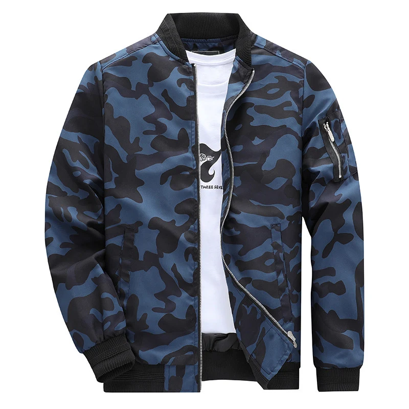 Herren Camouflage-Bomberjacke im Military‑Look mit Reißverschluss und Ärmel‑Utilitytasche Drune