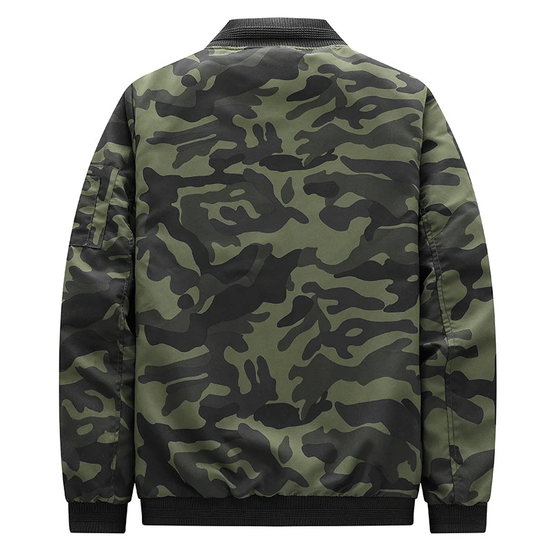 Herren Camouflage-Bomberjacke im Military‑Look mit Reißverschluss und Ärmel‑Utilitytasche Drune