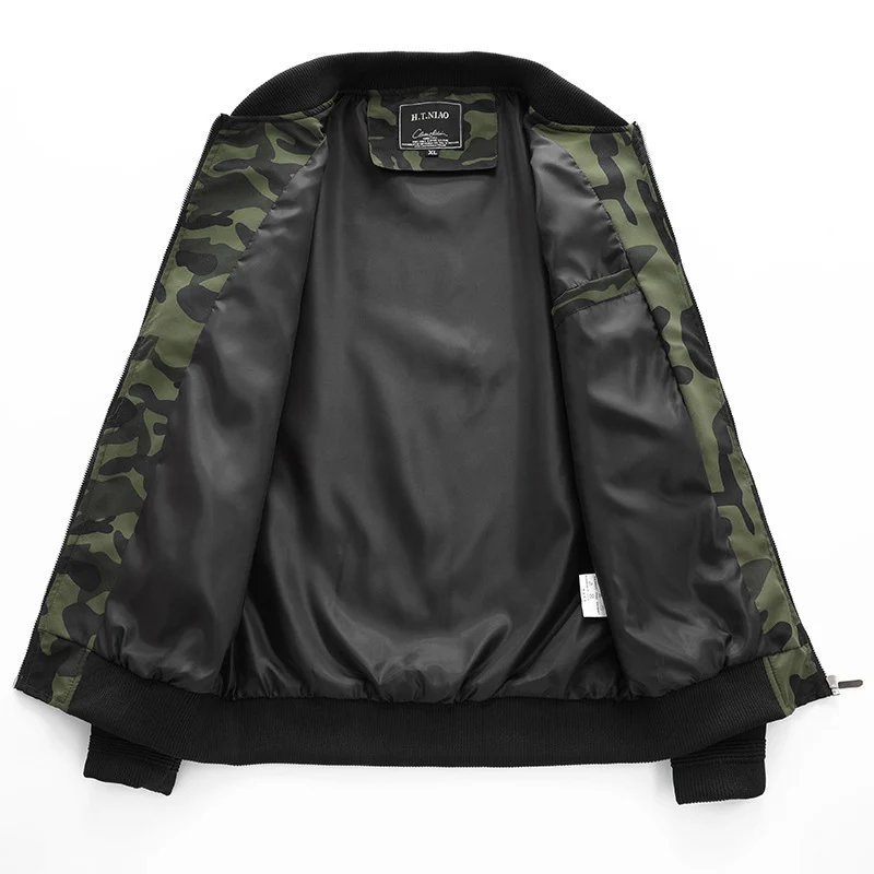 Herren Camouflage-Bomberjacke im Military‑Look mit Reißverschluss und Ärmel‑Utilitytasche Drune