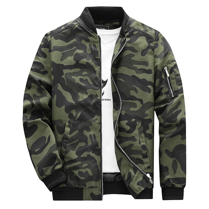 Herren Camouflage-Bomberjacke im Military‑Look mit Reißverschluss und Ärmel‑Utilitytasche Drune