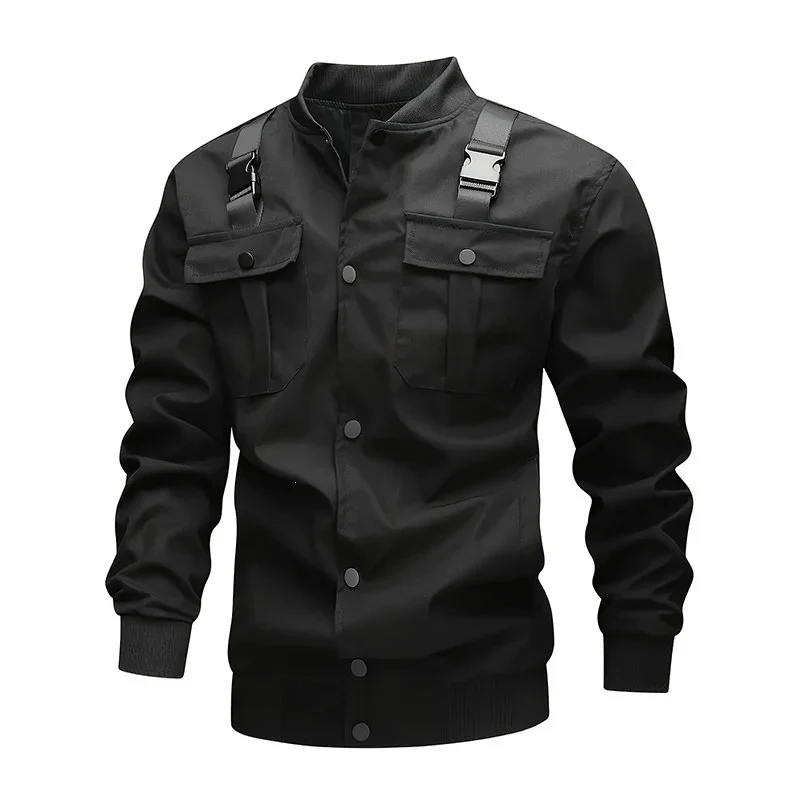 Herren Bomberjacke im Utility‑Stil mit Schulterträgern, Druckknopfleiste & Pattentaschen Drune