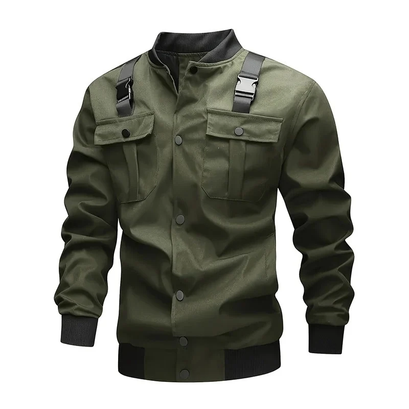 Herren Bomberjacke im Utility‑Stil mit Schulterträgern, Druckknopfleiste & Pattentaschen Drune