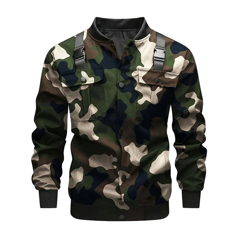 Herren Bomberjacke im Utility‑Stil mit Schulterträgern, Druckknopfleiste & Pattentaschen Drune