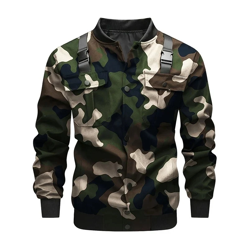 Herren Bomberjacke im Utility‑Stil mit Schulterträgern, Druckknopfleiste & Pattentaschen Drune