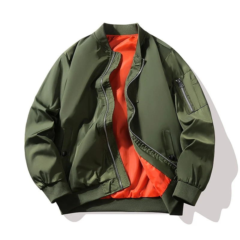 Herren Bomberjacke im Fliegerstil mit kontrastfarbenem Innenfutter, Ärmel‑Reißverschlusstasche & Rippenbündchen Drune