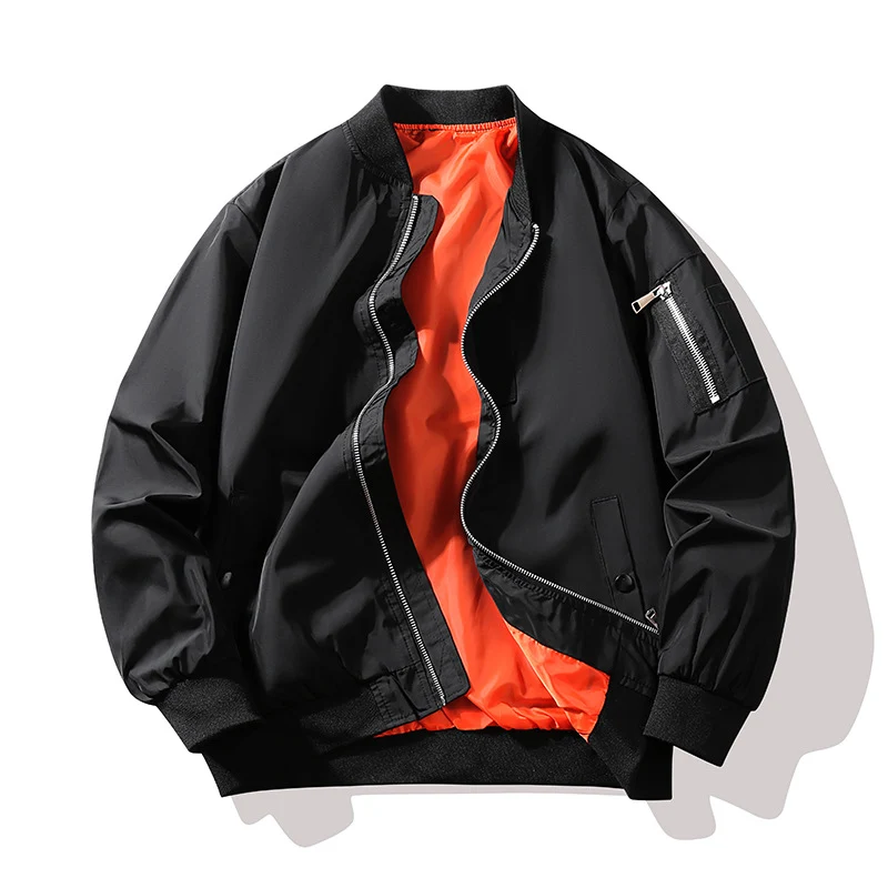 Herren Bomberjacke im Fliegerstil mit kontrastfarbenem Innenfutter, Ärmel‑Reißverschlusstasche & Rippenbündchen Drune