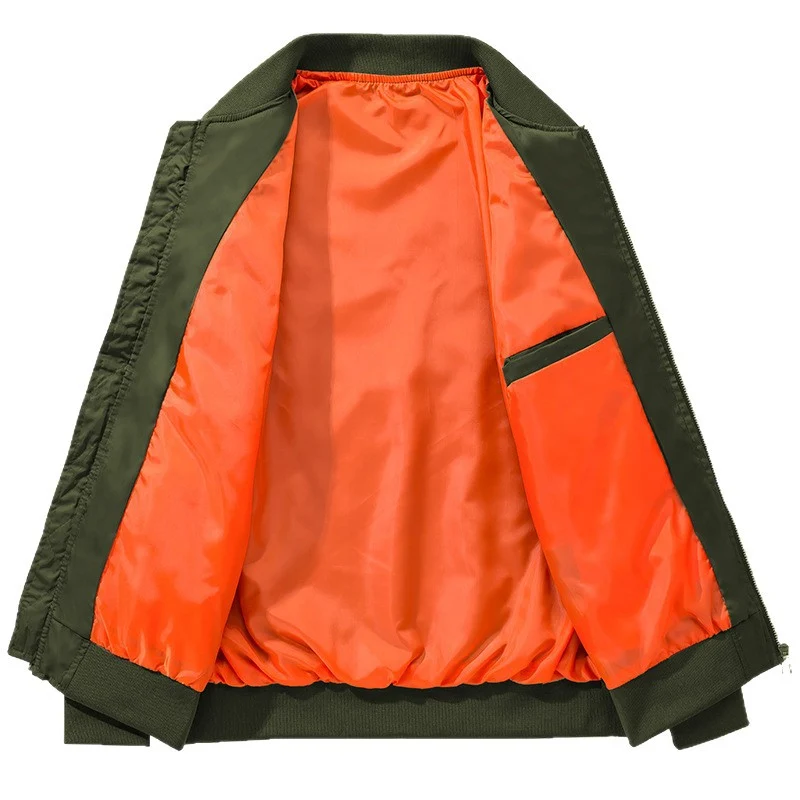 Herren Bomberjacke im Fliegerstil mit kontrastfarbenem Innenfutter, Ärmel‑Reißverschlusstasche & Rippenbündchen Drune