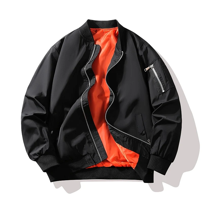 Herren Bomberjacke im Fliegerstil mit kontrastfarbenem Innenfutter, Ärmel‑Reißverschlusstasche & Rippenbündchen Drune