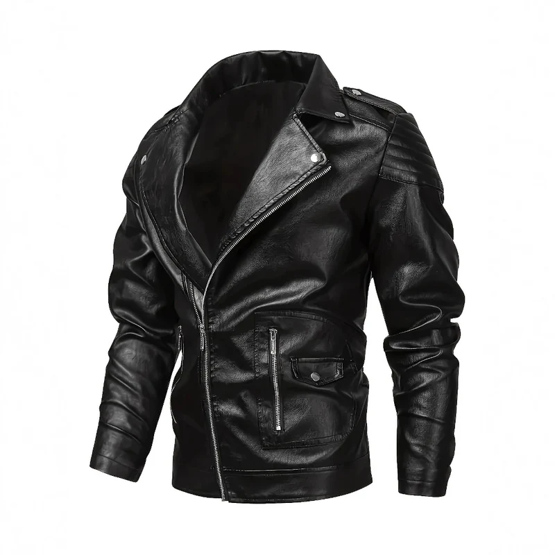 Herren Bikerjacke aus Lederimitat mit asymmetrischem Reißverschluss und gepolsterten Schultereinsätzen Drune