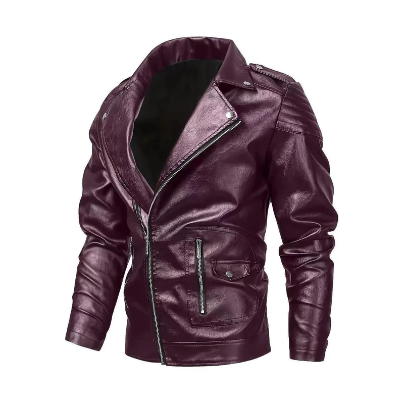 Herren Bikerjacke aus Lederimitat mit asymmetrischem Reißverschluss und gepolsterten Schultereinsätzen Drune