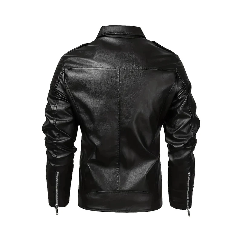 Herren Bikerjacke aus Lederimitat mit asymmetrischem Reißverschluss und gepolsterten Schultereinsätzen Drune