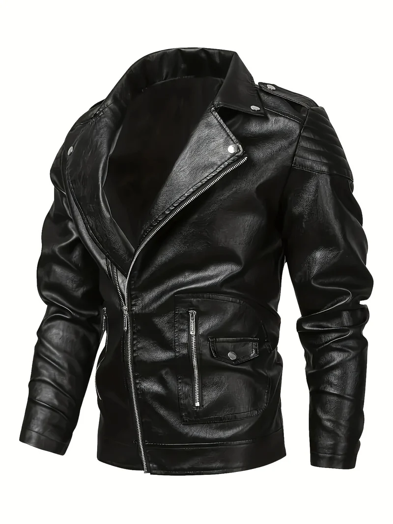 Herren Bikerjacke aus Lederimitat mit asymmetrischem Reißverschluss und gepolsterten Schultereinsätzen Drune
