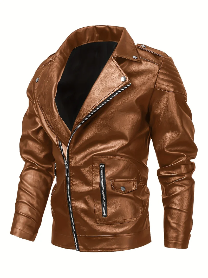 Herren Bikerjacke aus Lederimitat mit asymmetrischem Reißverschluss und gepolsterten Schultereinsätzen Drune