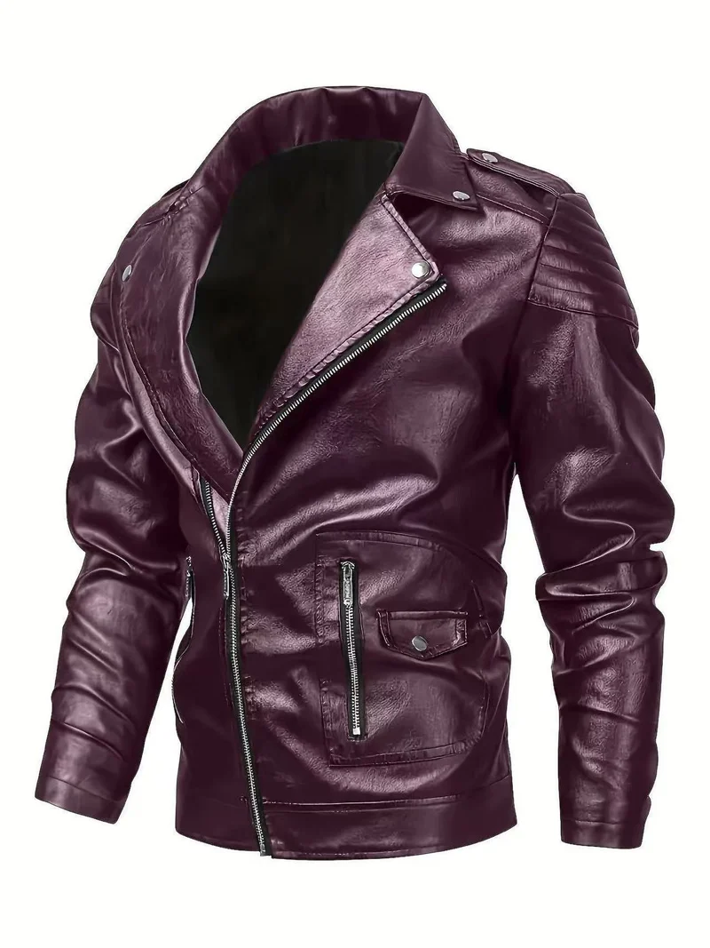 Herren Bikerjacke aus Lederimitat mit asymmetrischem Reißverschluss und gepolsterten Schultereinsätzen Drune