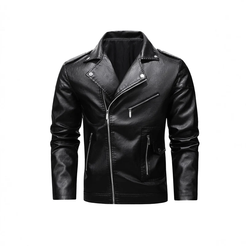 Herren Bikerjacke aus Kunstleder mit asymmetrischem Reißverschluss und gesteppter Schulterpartie Drune