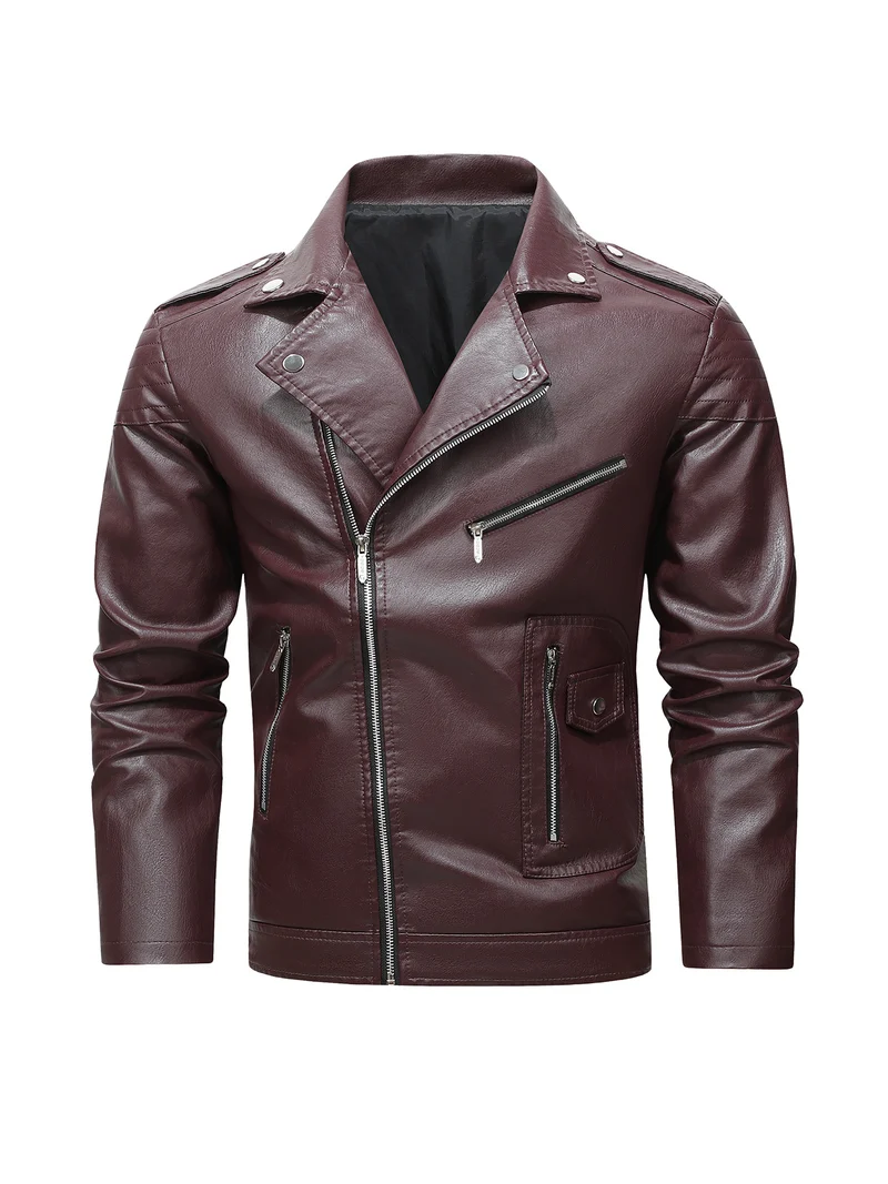 Herren Bikerjacke aus Kunstleder mit asymmetrischem Reißverschluss und gesteppter Schulterpartie Drune