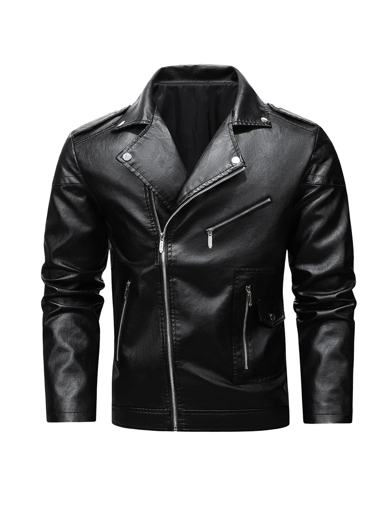 Herren Bikerjacke aus Kunstleder mit asymmetrischem Reißverschluss und gesteppter Schulterpartie Drune
