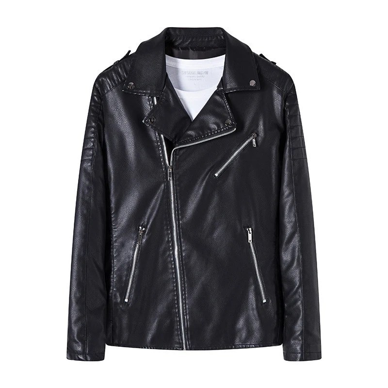Herren Bikerjacke aus hochwertigem Kunstleder im Slim‑Fit mit schrägem Reißverschluss und gesteppter Schulterpartie Drune