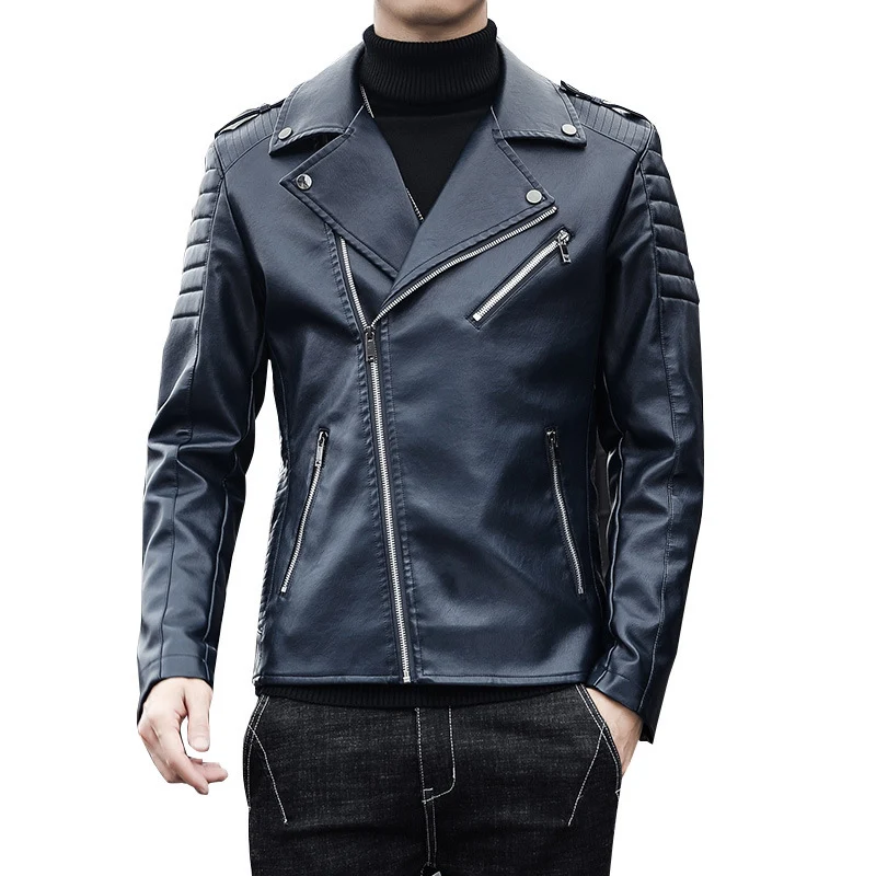 Herren Bikerjacke aus hochwertigem Kunstleder im Slim‑Fit mit schrägem Reißverschluss und gesteppter Schulterpartie Drune
