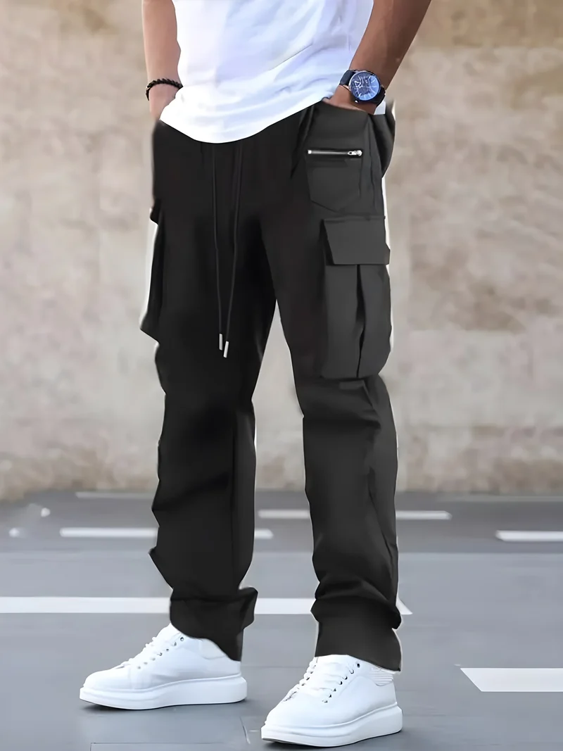 Herren Baggy‑Utility‑Cargohose mit Mehrfachtaschen, verstärkten Knieeinsätzen & Kordelbund Drune
