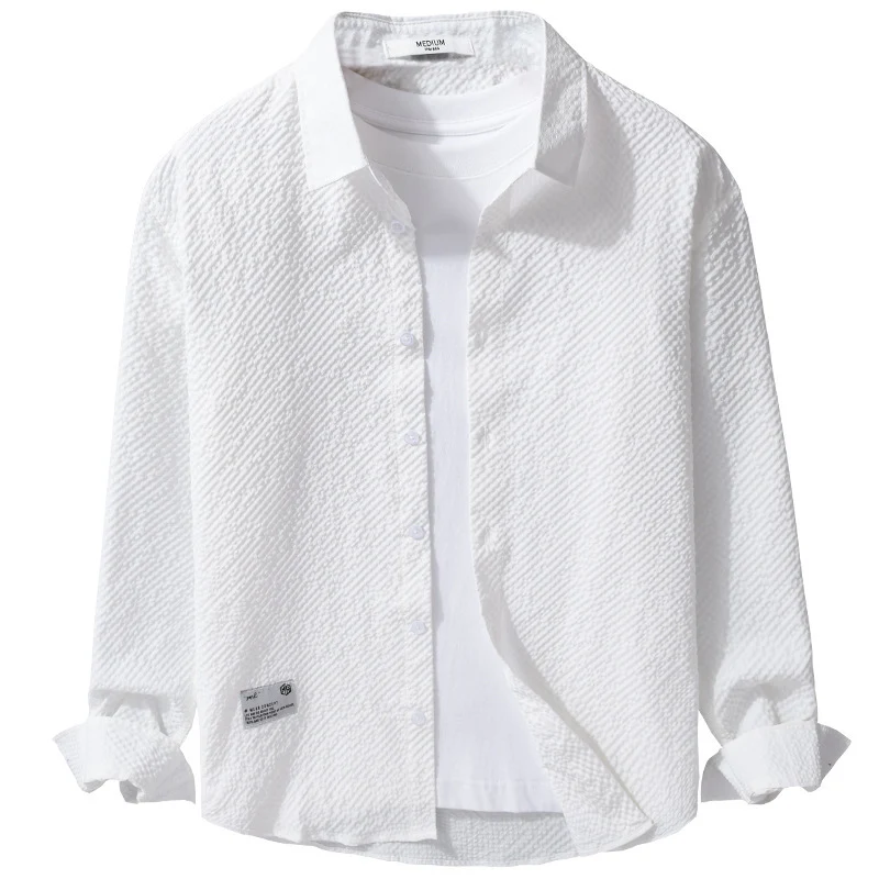 Herren Struktur-Leichthemd im Layering-Style mit Crinkle-Optik und gerundetem Saum Drune