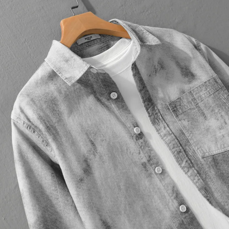 Herren Stonewashed-Denim-Überhemd im Vintage-Waschlook mit Brusttasche und Relaxed-Fit Drune