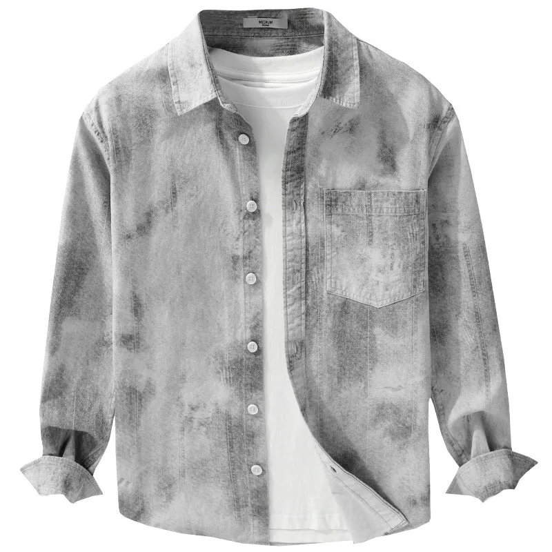 Herren Stonewashed-Denim-Überhemd im Vintage-Waschlook mit Brusttasche und Relaxed-Fit Drune
