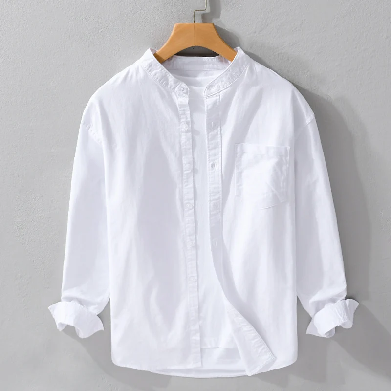 Herren Stehkragen-Overshirt aus Baumwollmix mit tonaler Brusttasche und Soft‑Touch Drune