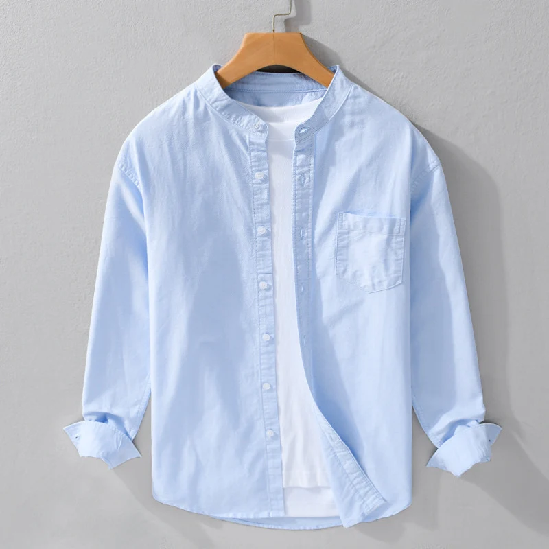 Herren Stehkragen-Overshirt aus Baumwollmix mit tonaler Brusttasche und Soft‑Touch Drune