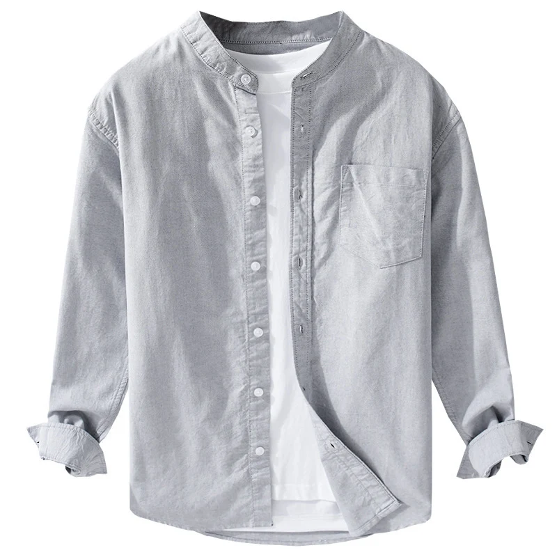 Herren Stehkragen-Overshirt aus Baumwollmix mit tonaler Brusttasche und Soft‑Touch Drune