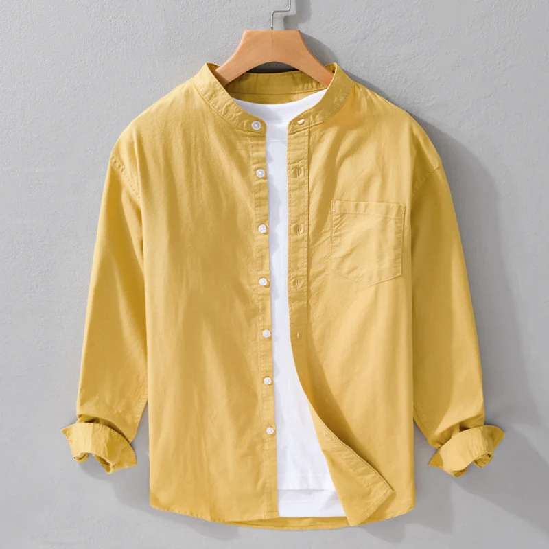 Herren Stehkragen-Overshirt aus Baumwollmix mit tonaler Brusttasche und Soft‑Touch Drune