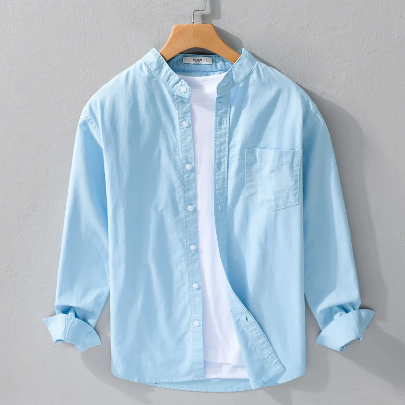 Herren Stehkragen-Overshirt aus Baumwollmix mit tonaler Brusttasche und Soft‑Touch Drune