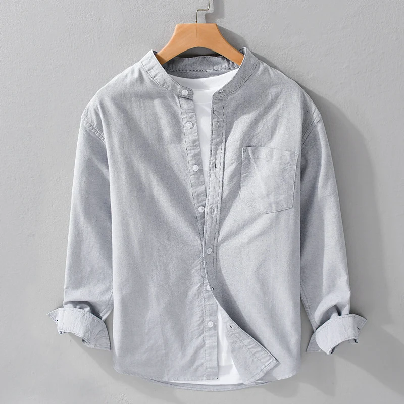 Herren Stehkragen-Overshirt aus Baumwollmix mit tonaler Brusttasche und Soft‑Touch Drune