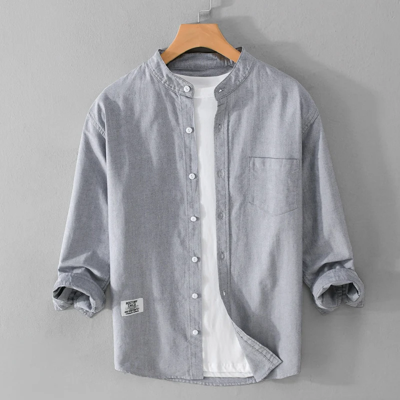 Herren Stehkragen-Overshirt aus Baumwollmix mit Brusttasche und entspannter Passform Drune