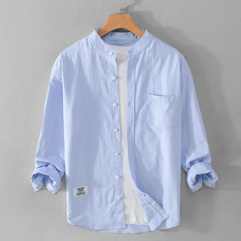 Herren Stehkragen-Overshirt aus Baumwollmix mit Brusttasche und entspannter Passform Drune