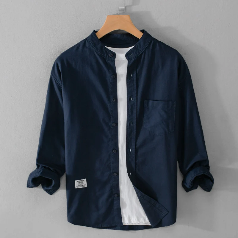 Herren Stehkragen-Overshirt aus Baumwollmix mit Brusttasche und entspannter Passform Drune